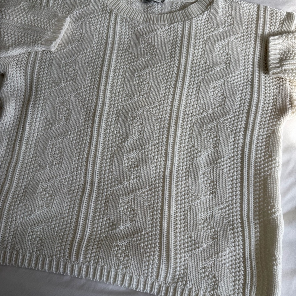 Vintage 80s Croquet Club Creamy White Cable Knit Long Sleeve Crew Neck Sweater - Picture 11 of 13